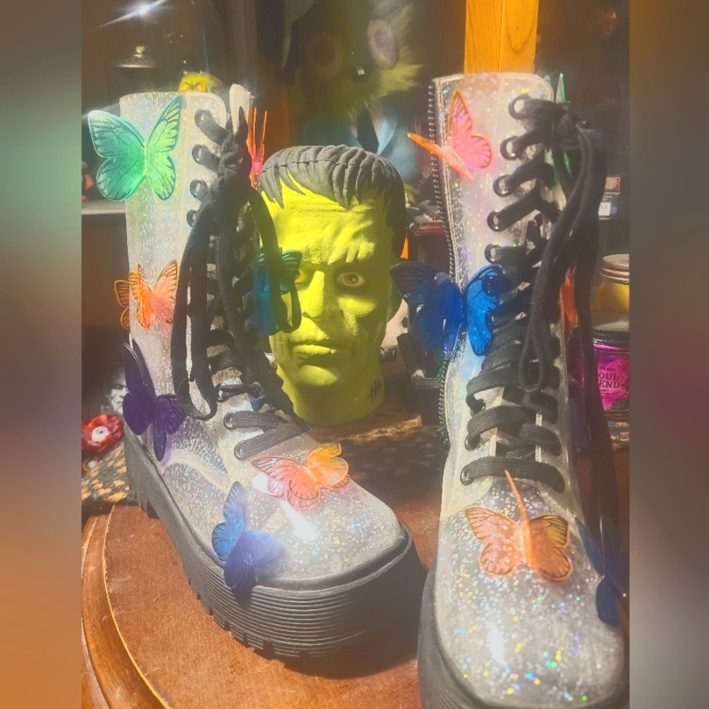 Clear sparkly butterfly boots